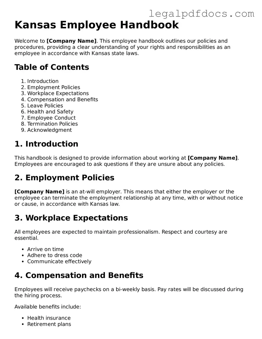 Official Employee Handbook Form for Kansas