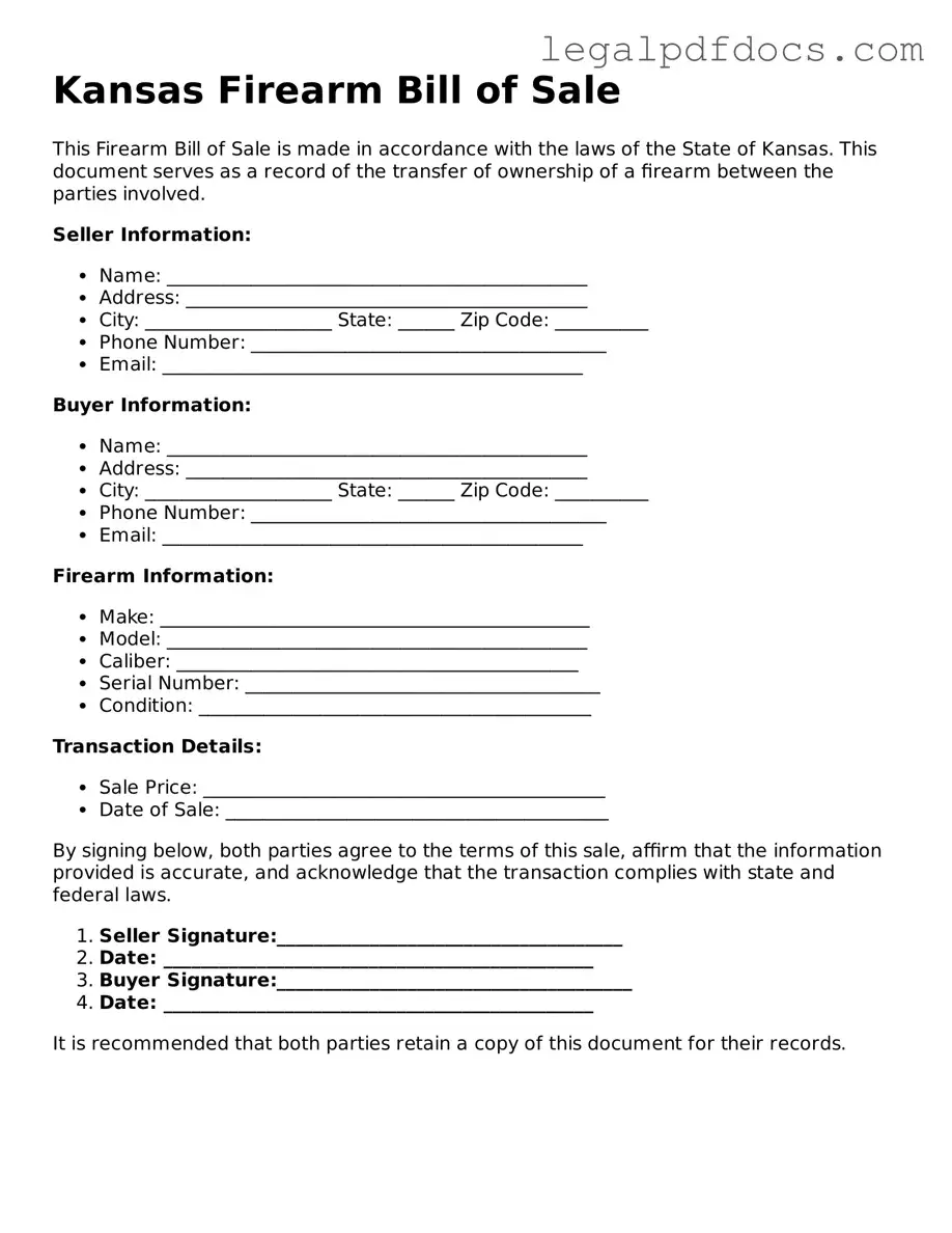 Official  Firearm Bill of Sale Form for Kansas