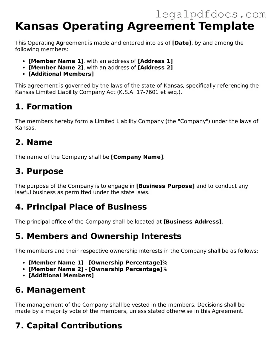 Official Operating Agreement Form for Kansas