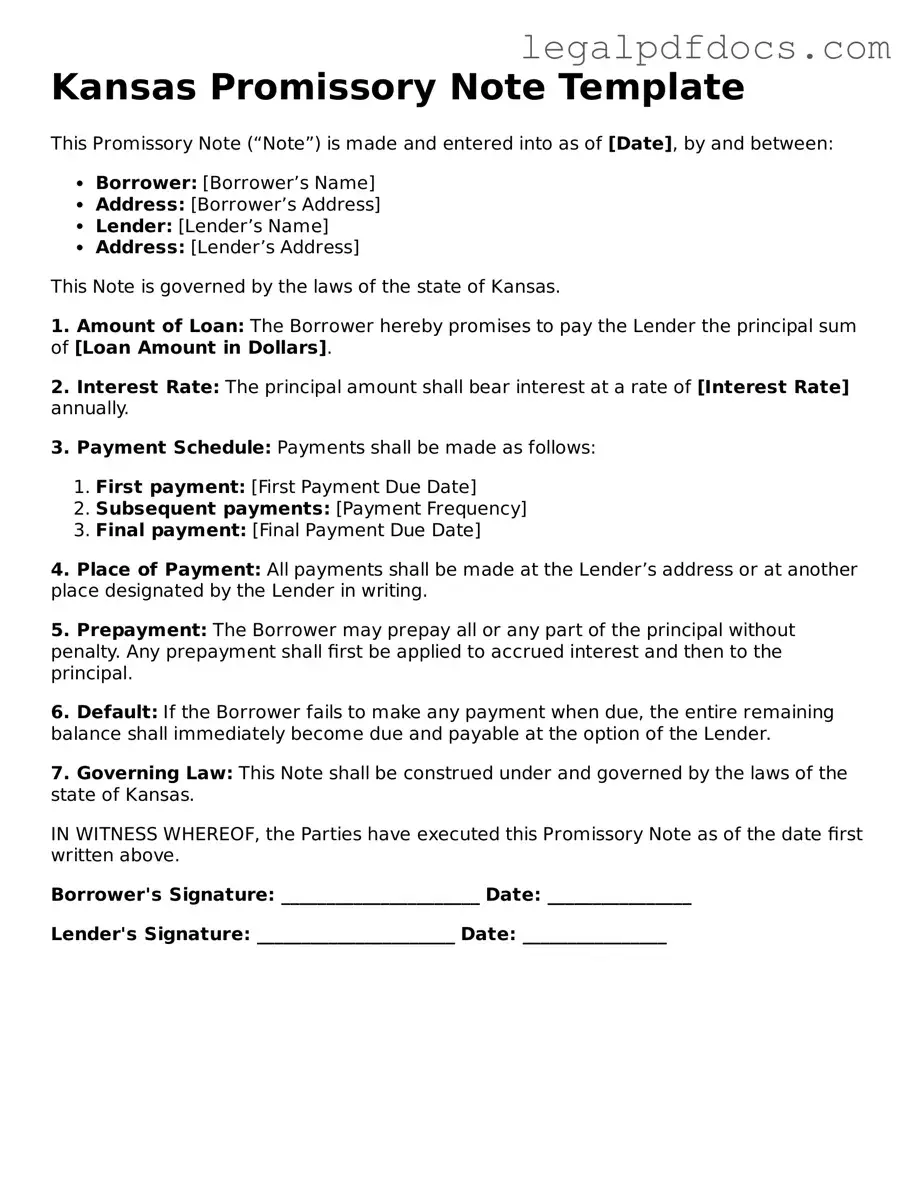 Official Promissory Note Form for Kansas