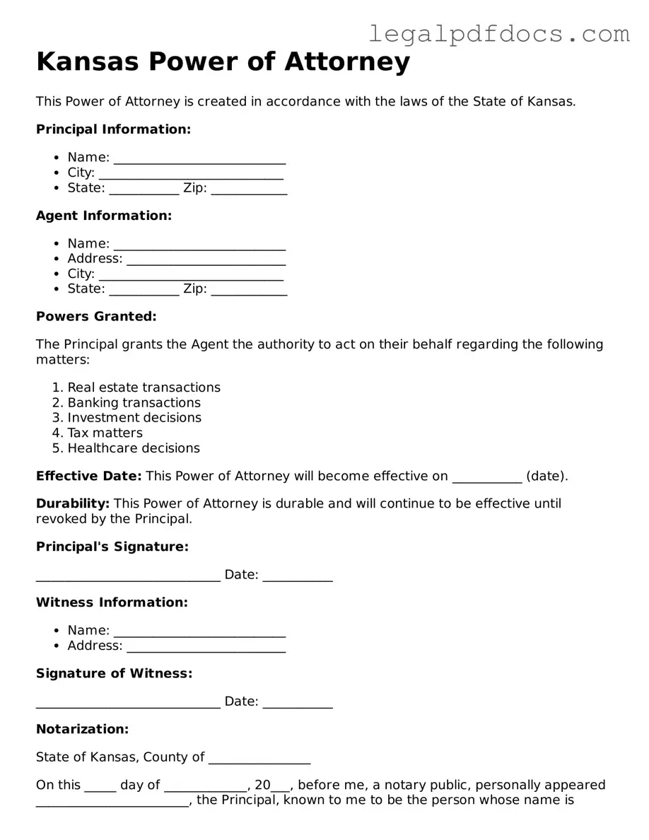 Official Power of Attorney Form for Kansas