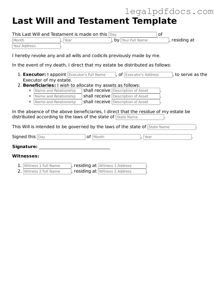 Last Will and Testament Template