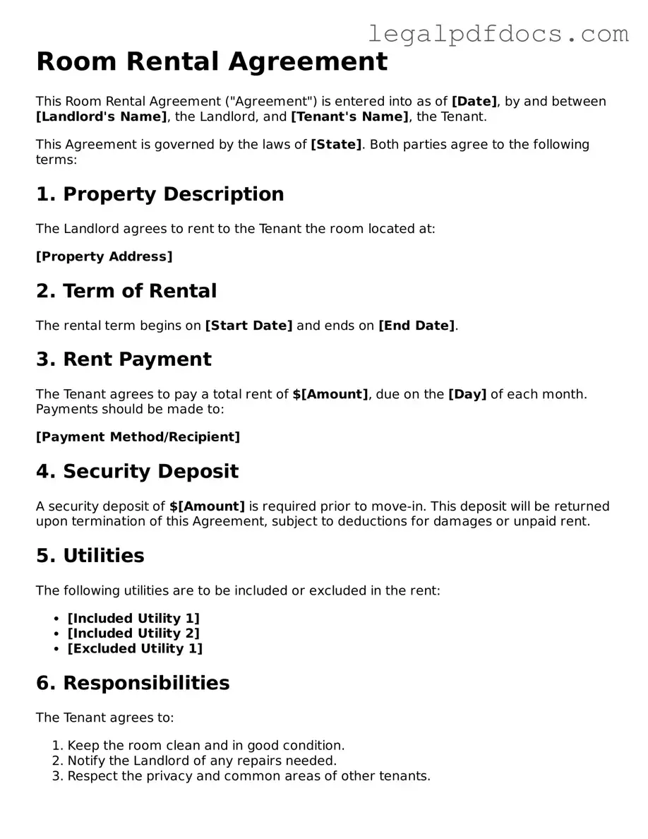 Room Rental Agreement Template