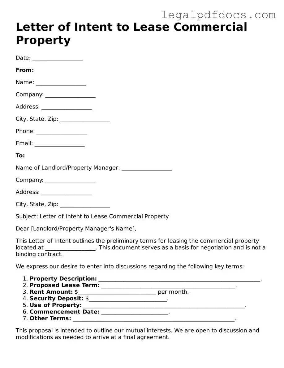 Letter of Intent to Lease Commercial Property Template