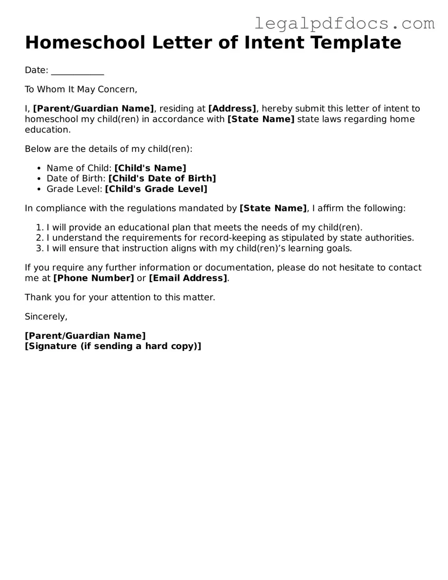 Homeschool Letter of Intent Template