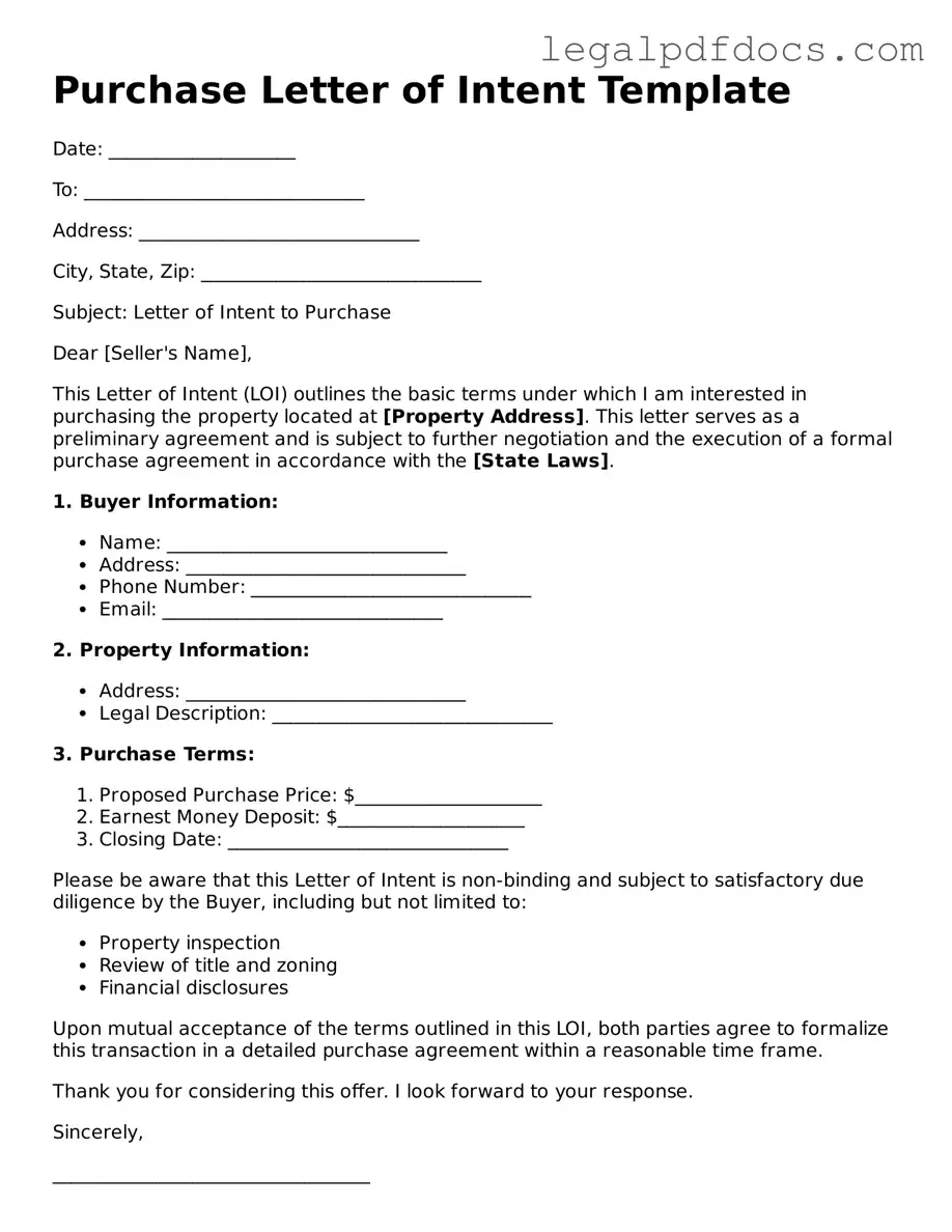 Purchase Letter of Intent Template