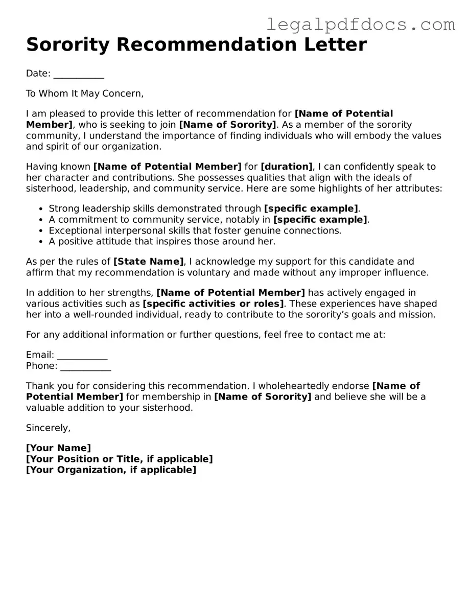Sorority Recommendation Letter Template