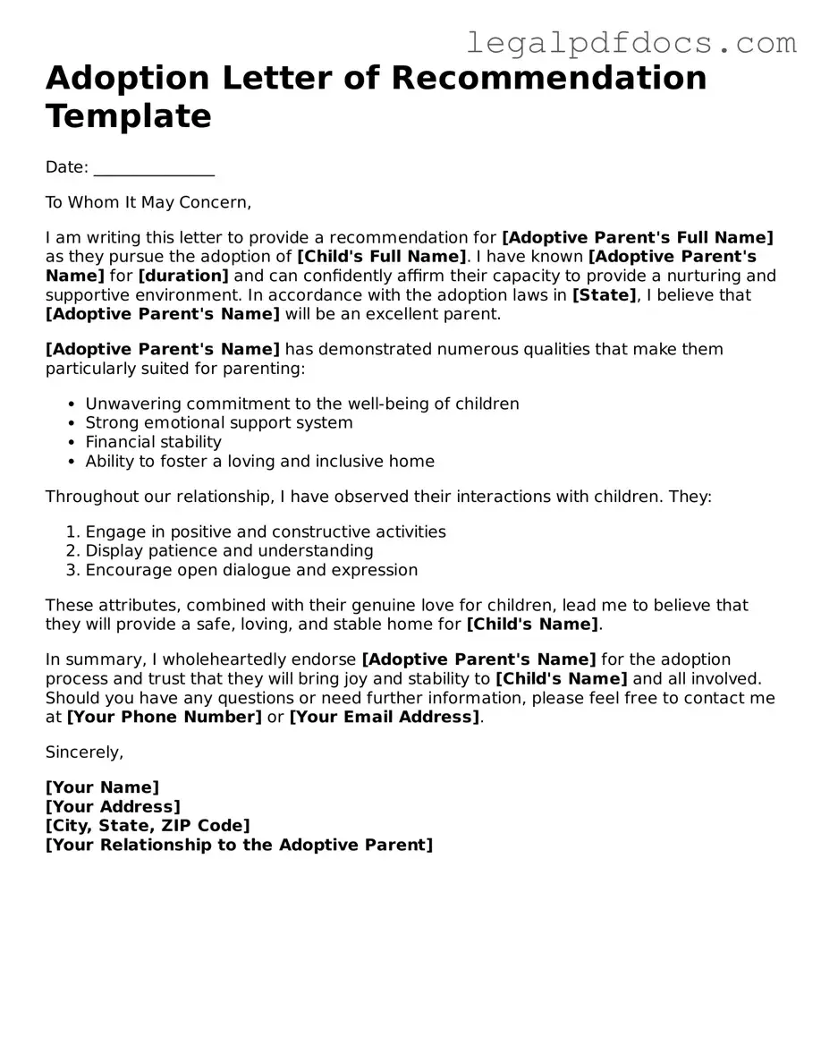 Adoption Letter of Recommendation Template