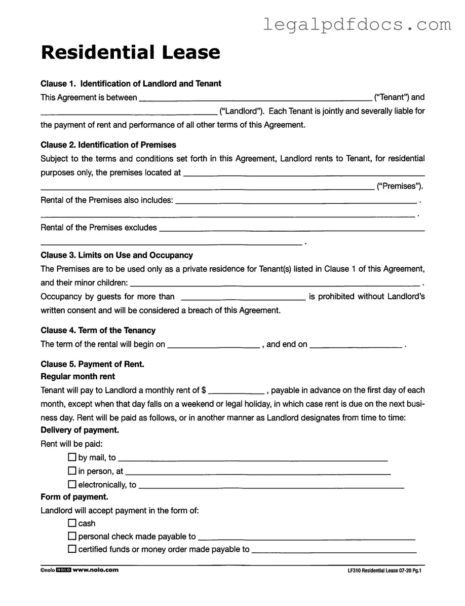 Fill Out a Valid Lf310 Residential Lease Template