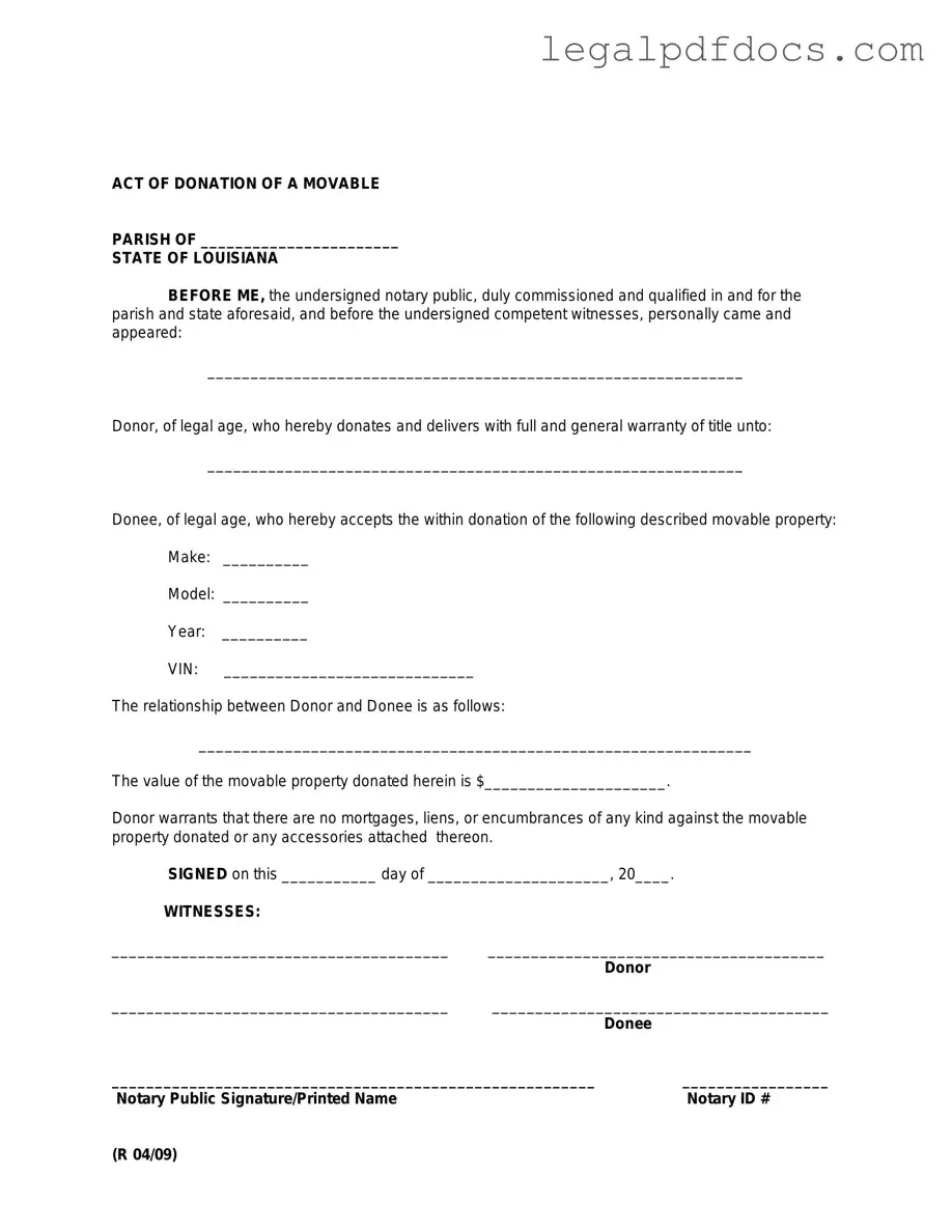 Fill Out a Valid Louisiana act of donation Template