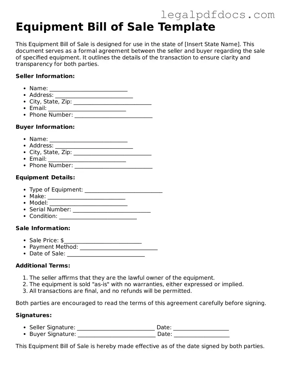 Equipment Bill of Sale Template