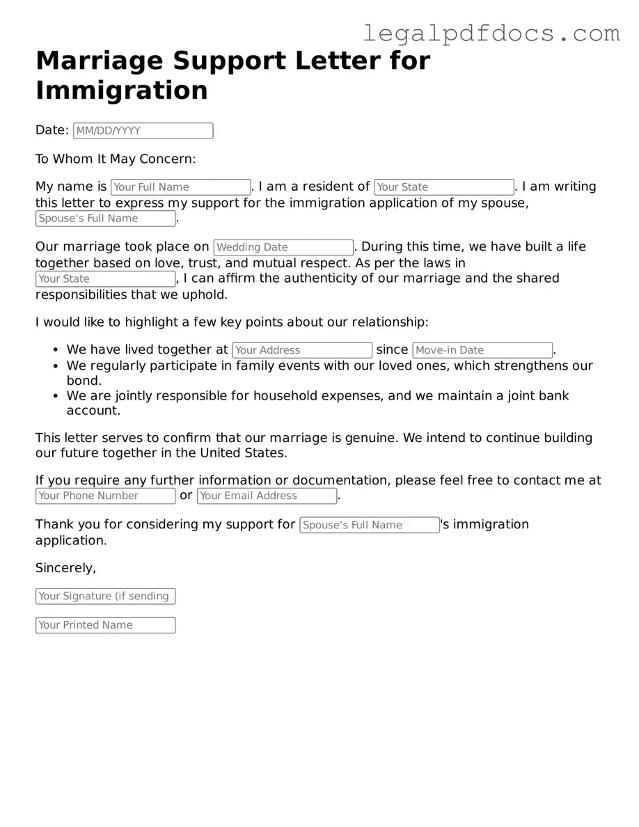 Marriage Support Letter for Immigration Template