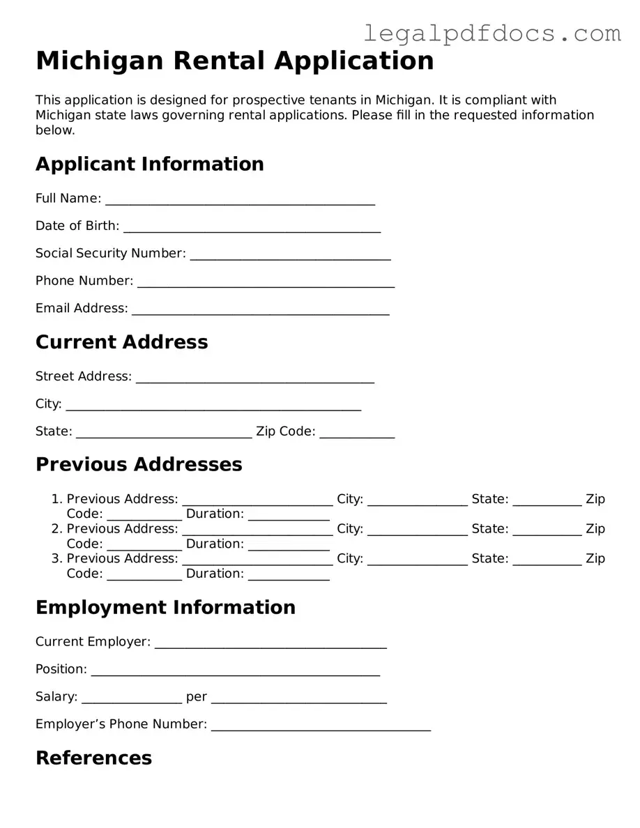 Official  Rental Application Form for Michigan
