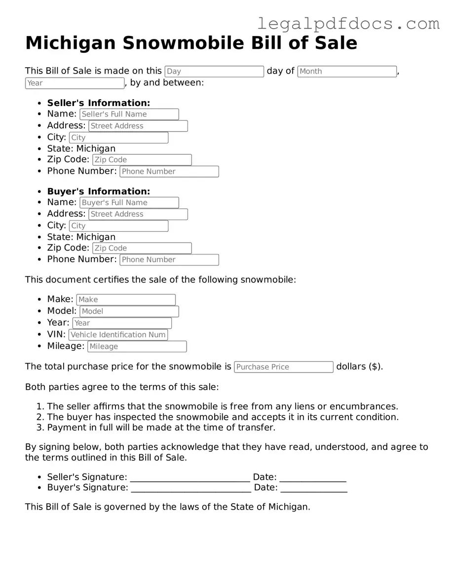 Official  Snowmobile Bill of Sale Form for Michigan