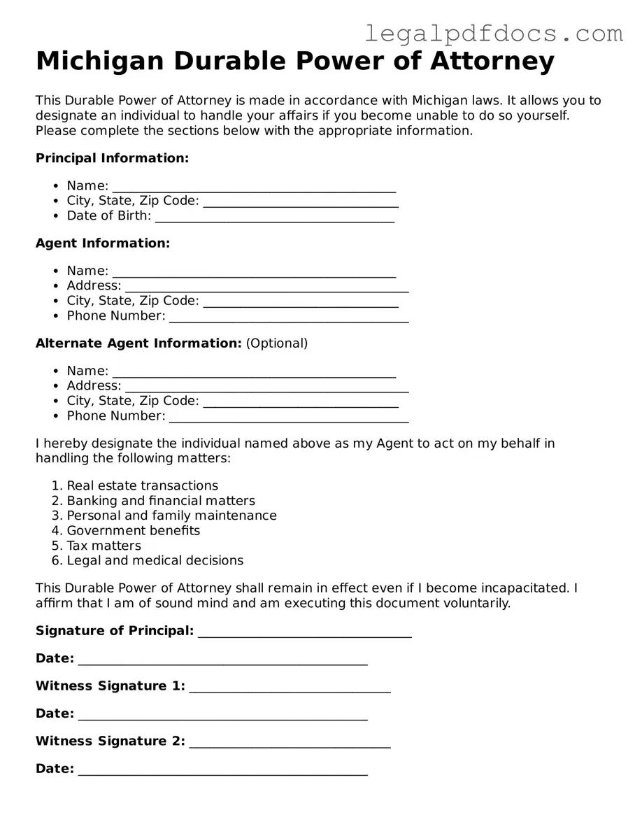 Official  Durable Power of Attorney Form for Michigan