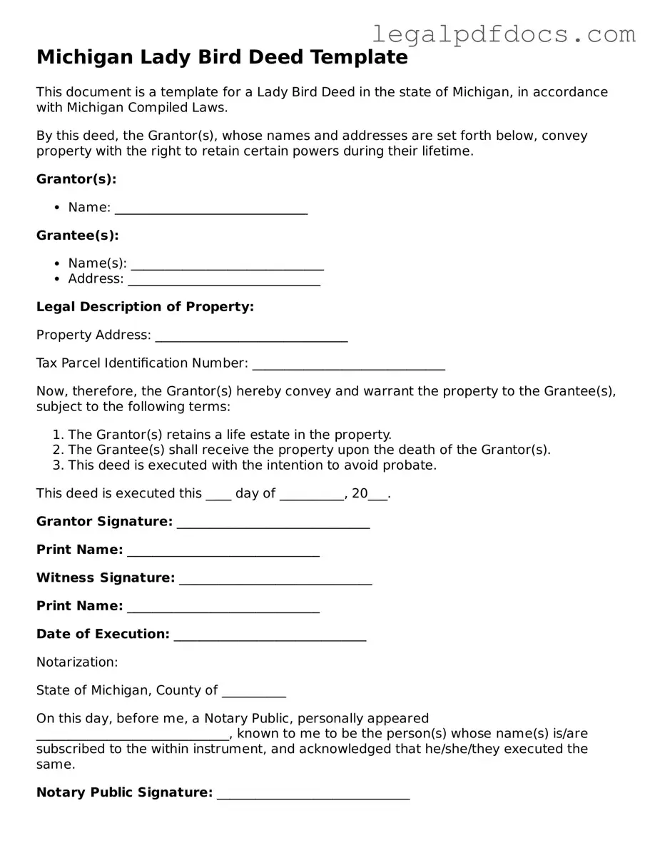 Official  Lady Bird Deed Form for Michigan