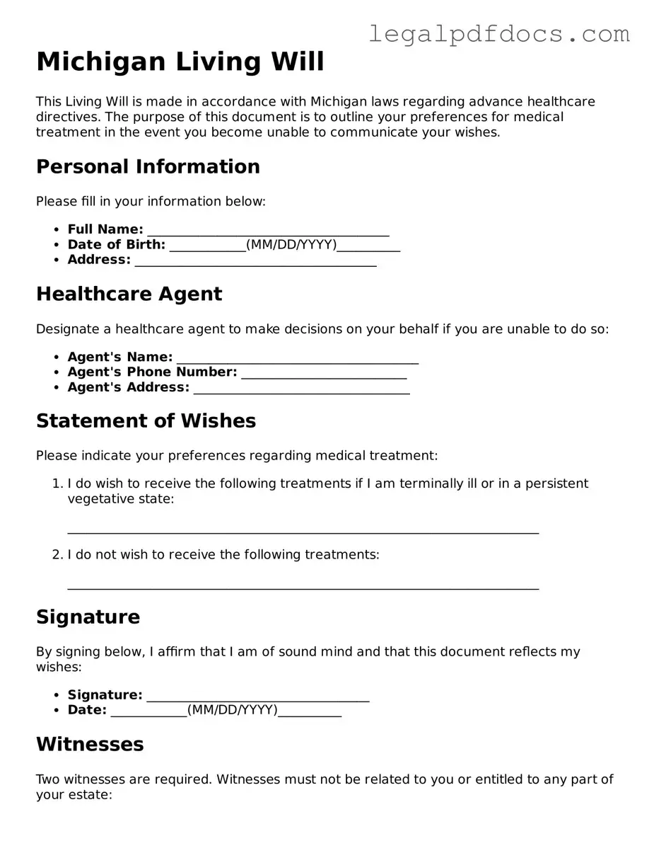 Official Living Will Form for Michigan