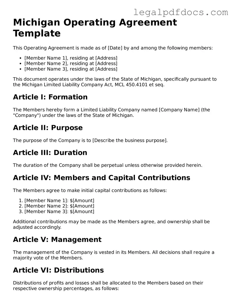 Official Operating Agreement Form for Michigan