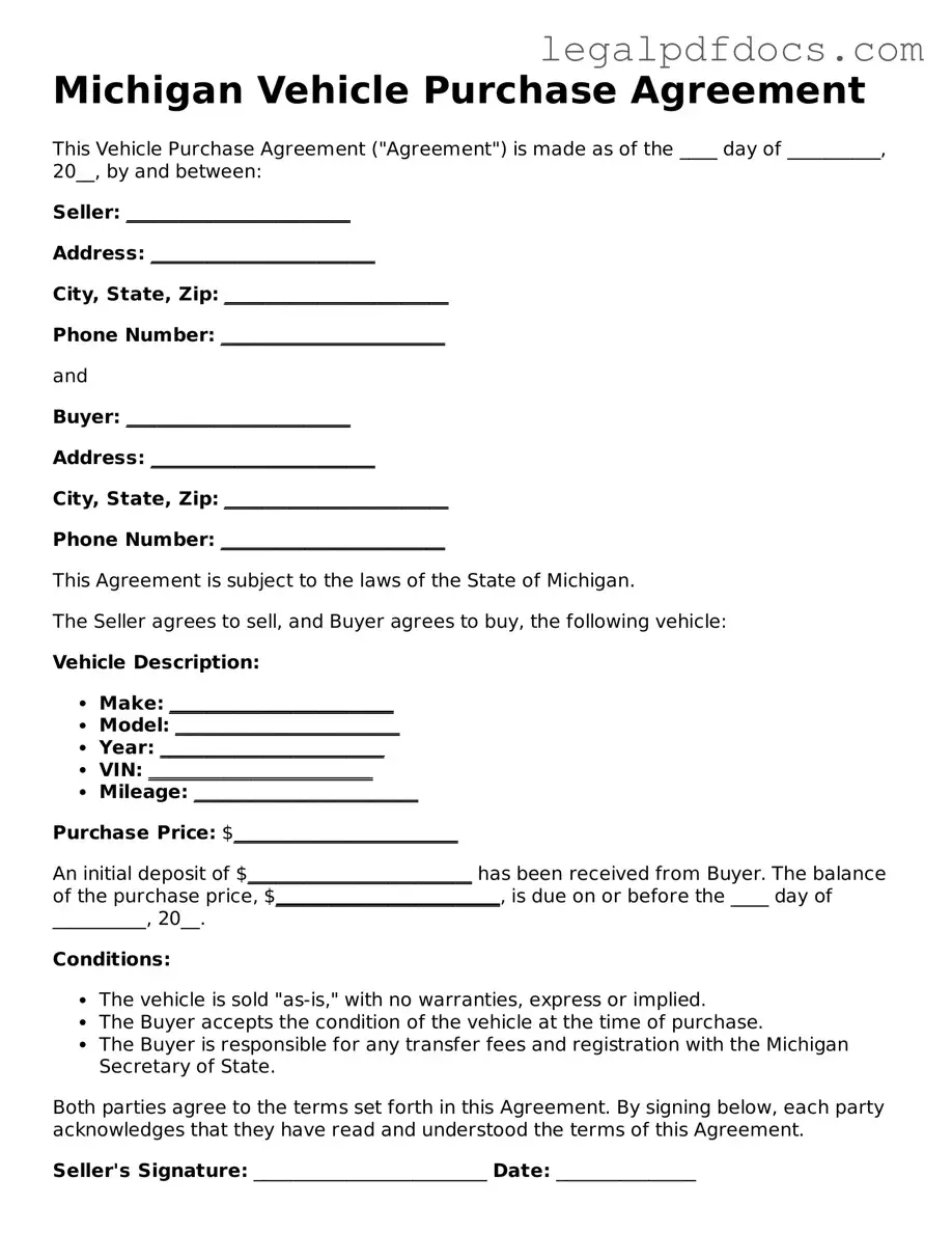 Official  Vehicle Purchase Agreement Form for Michigan