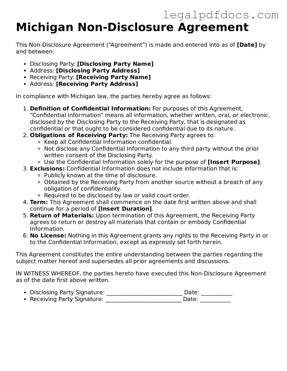 Official  Non-disclosure Agreement Form for Michigan