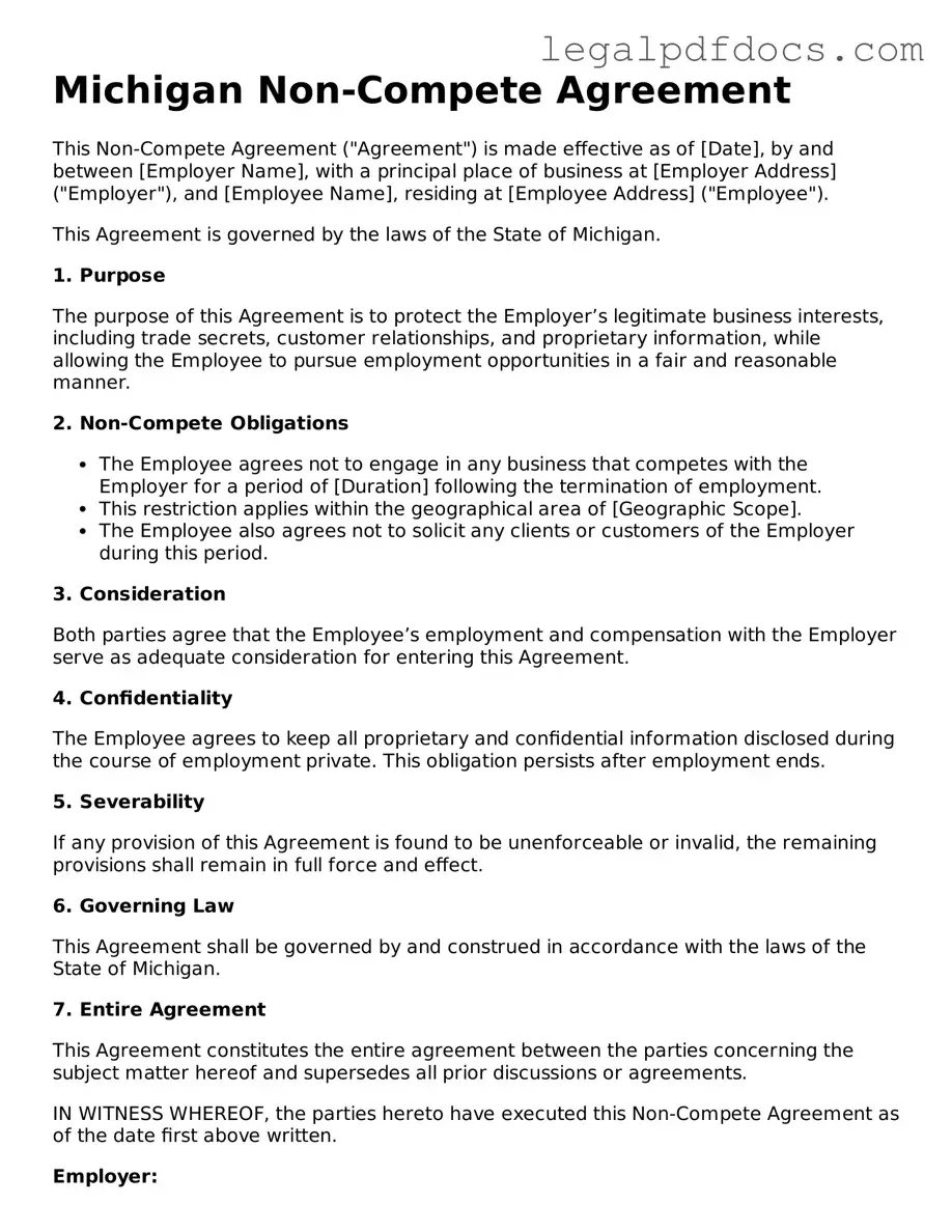 Official  Non-compete Agreement Form for Michigan