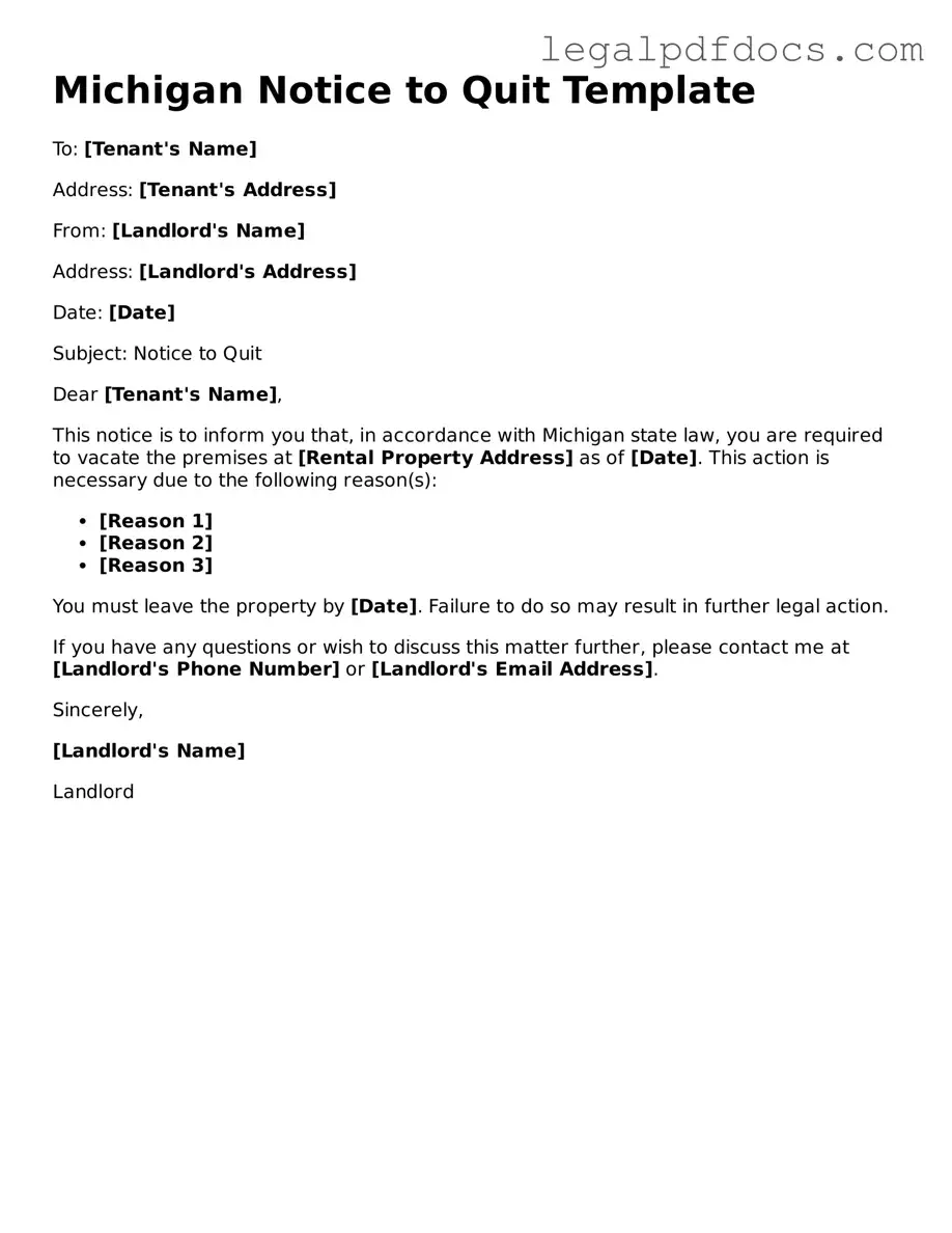 Official  Notice to Quit Form for Michigan