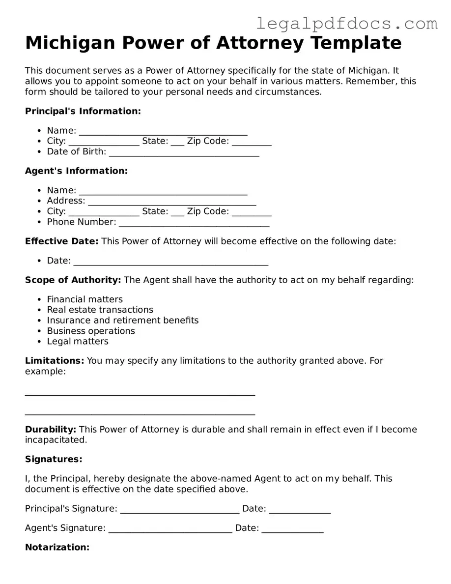 Official  Power of Attorney Form for Michigan