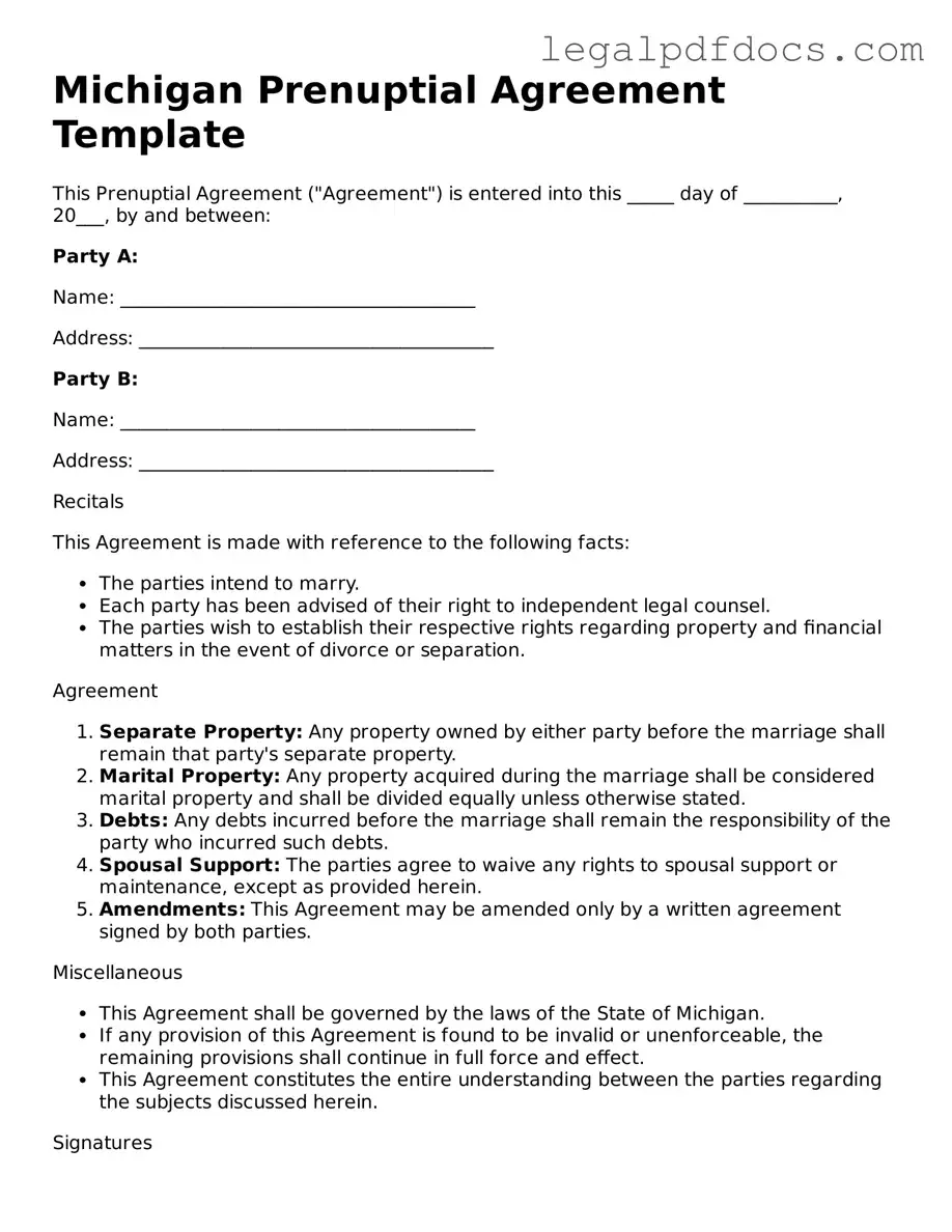 Official Prenuptial Agreement Form for Michigan