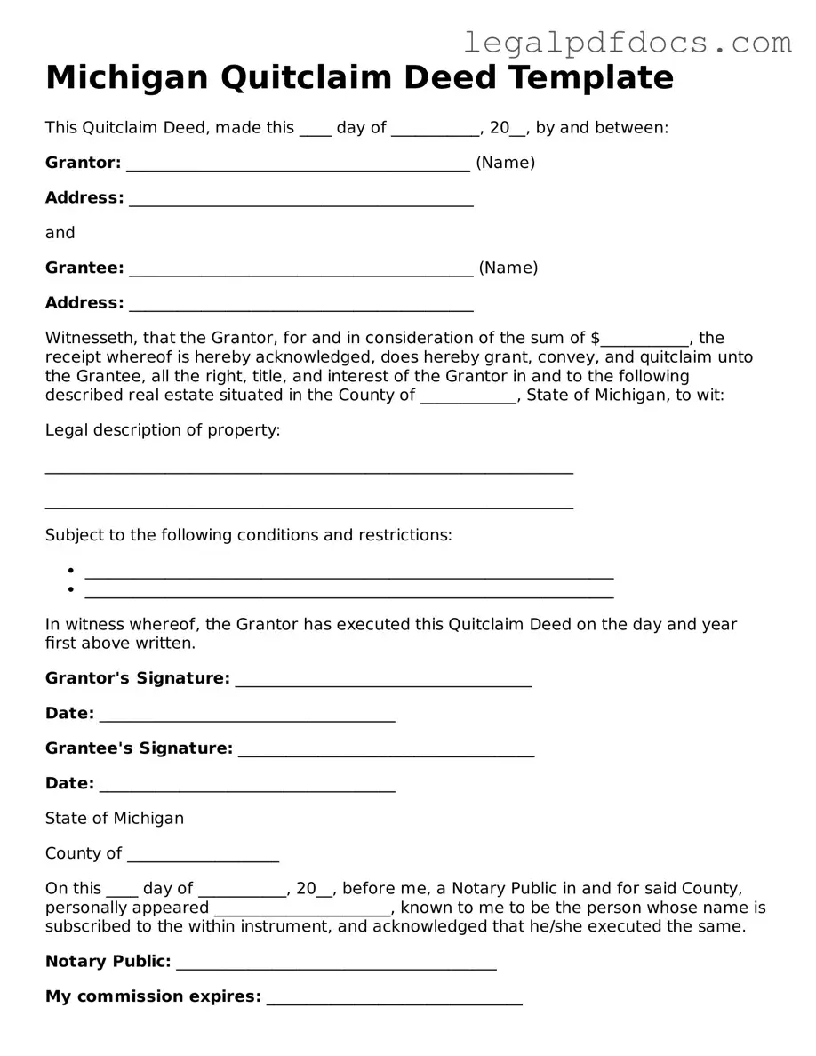 Official  Quitclaim Deed Form for Michigan