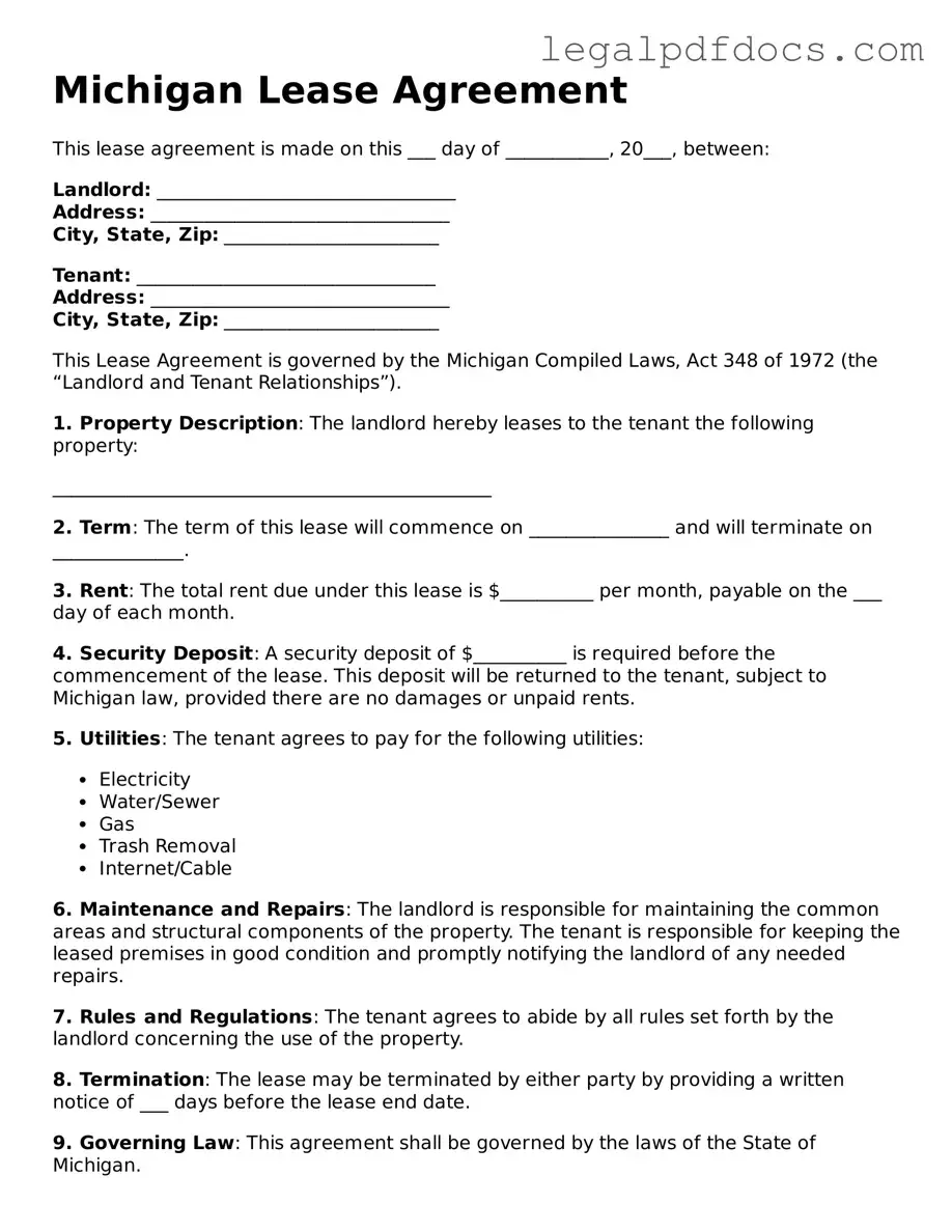 Official  Lease Agreement Form for Michigan