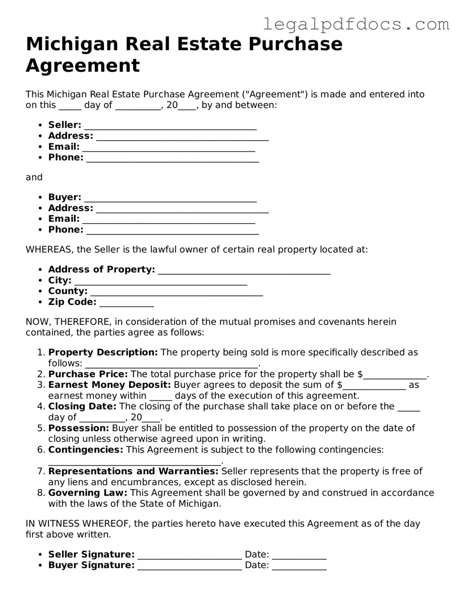 Official Real Estate Purchase Agreement Form for Michigan