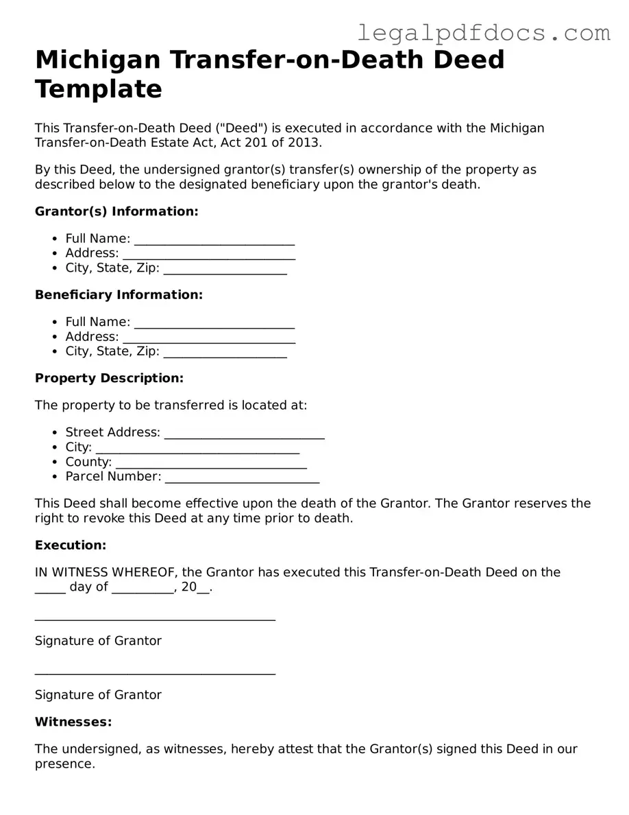 Official  Transfer-on-Death Deed Form for Michigan