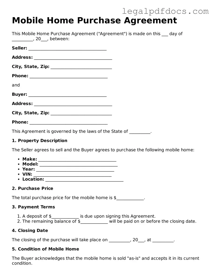 Mobile Home Purchase Agreement Template
