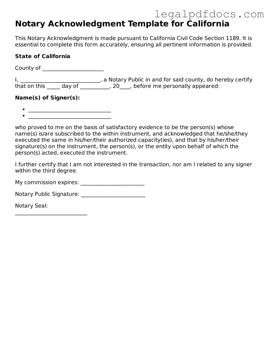 Notary Acknowledgement Template
