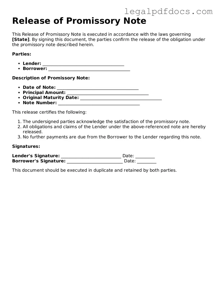 Release of Promissory Note Template