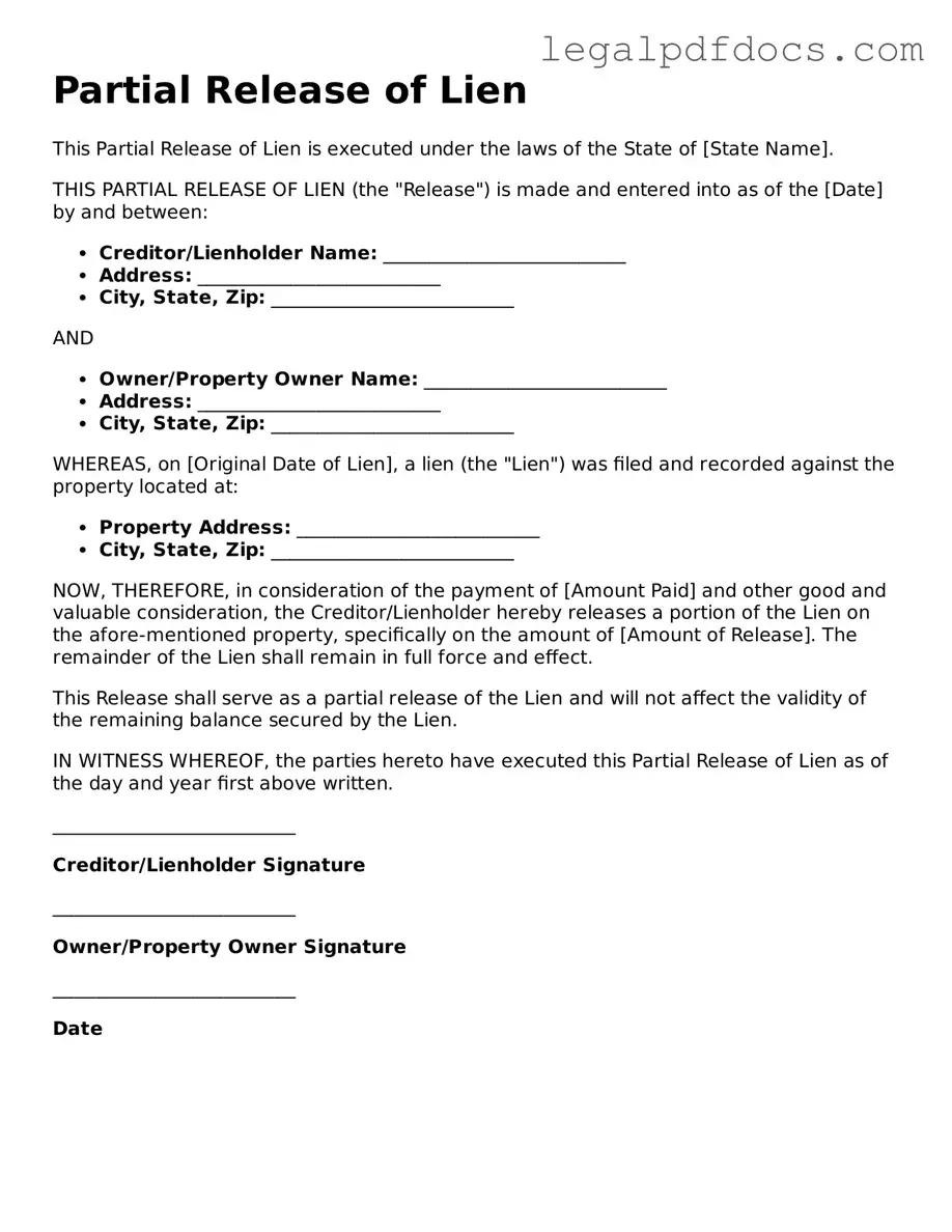 Partial Release of Lien Template