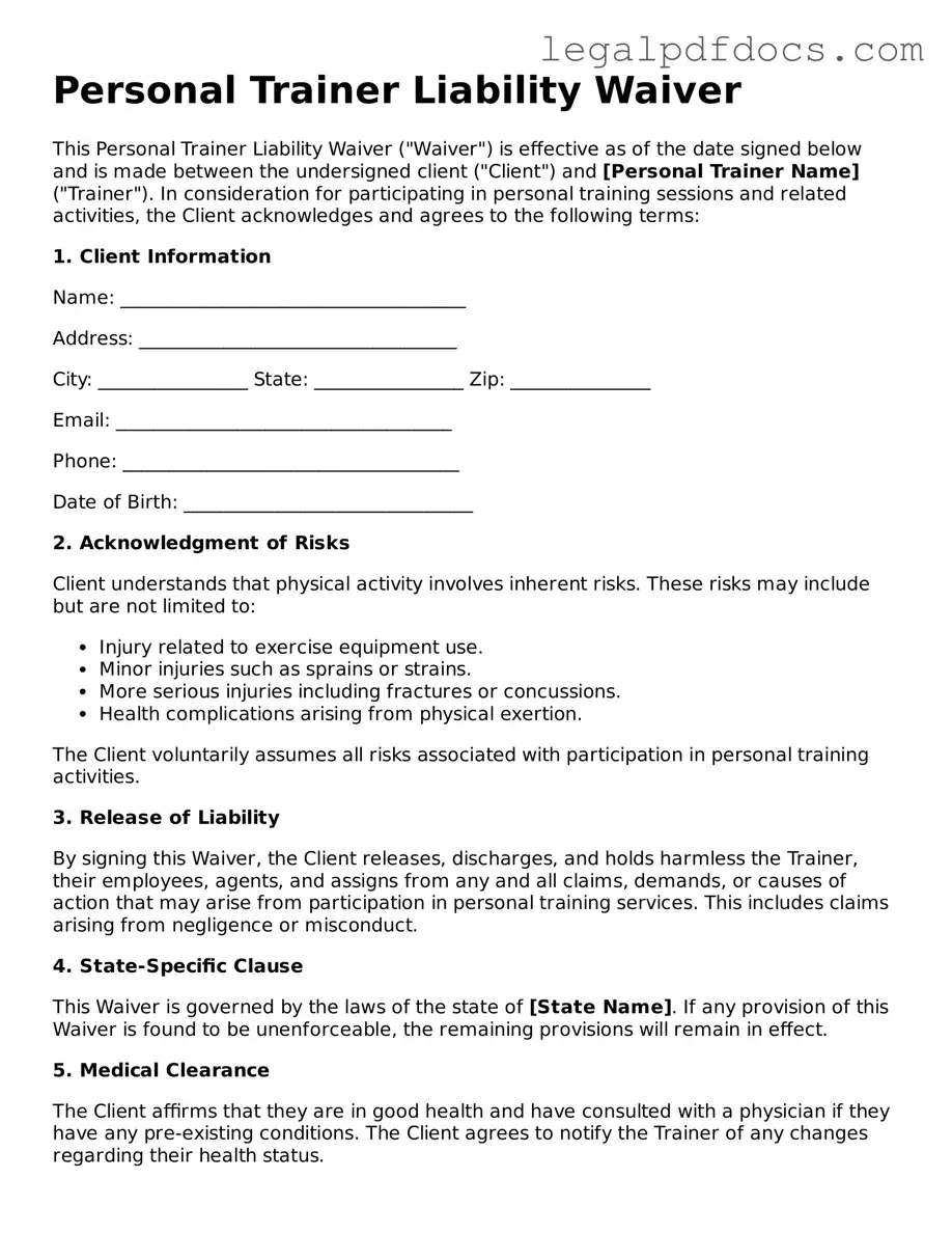 Personal Trainer Liability Waiver Template