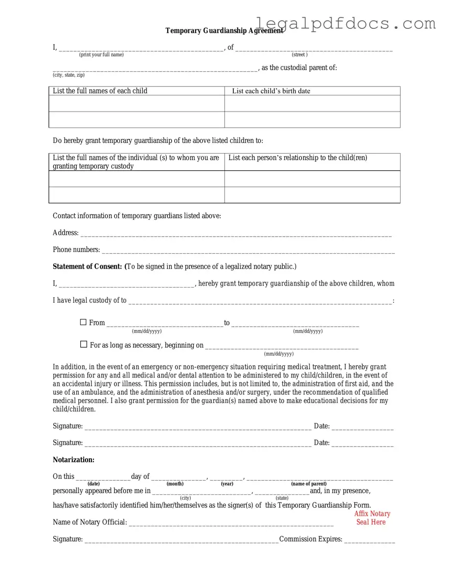 Fill Out a Valid Temporary Custody Template