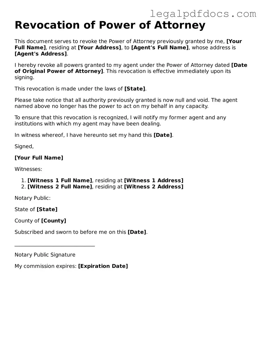 Revocation of Power of Attorney Template