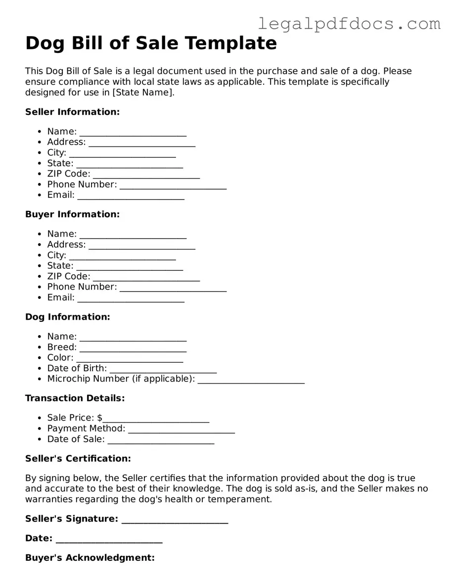 Dog Bill of Sale Template