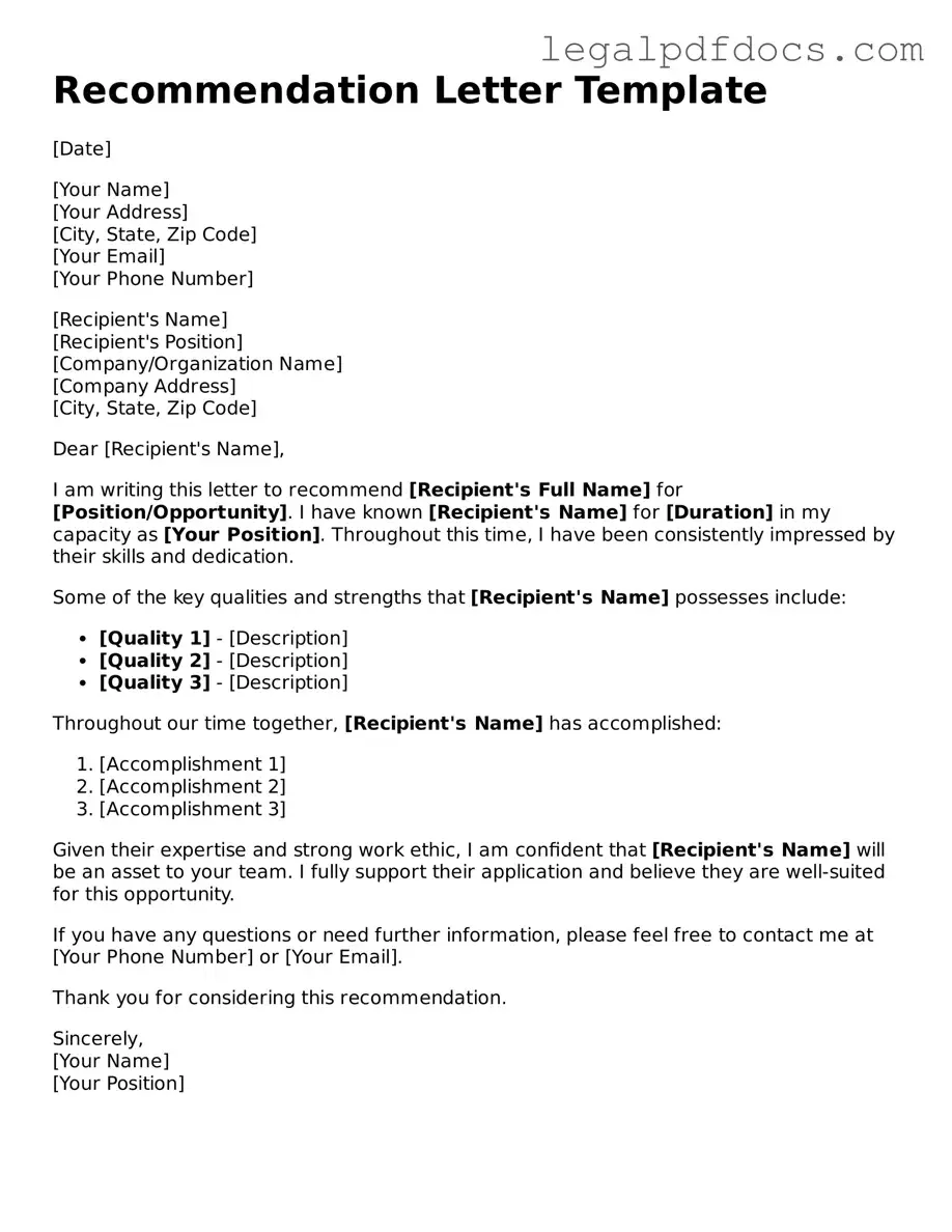 Recommendation Letter Template
