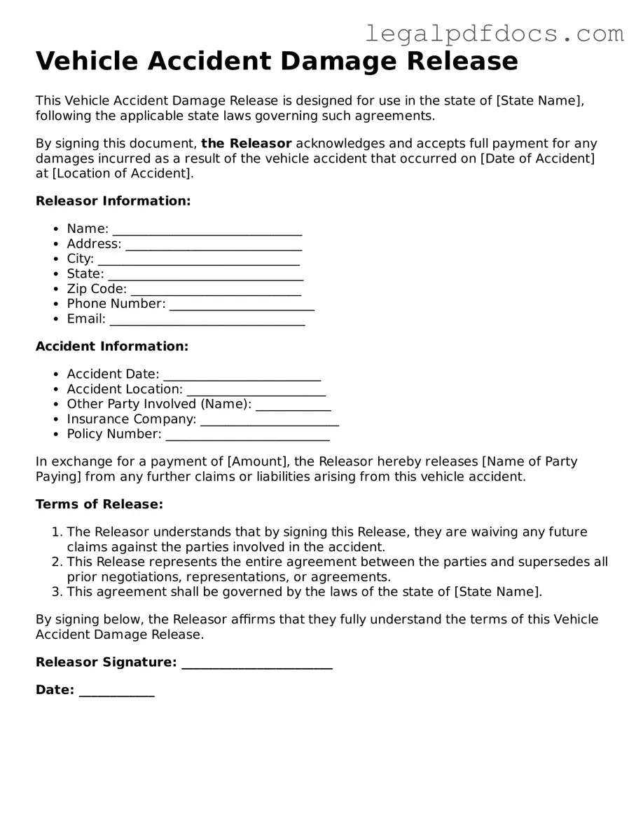 Vehicle Accident Damage Release Template