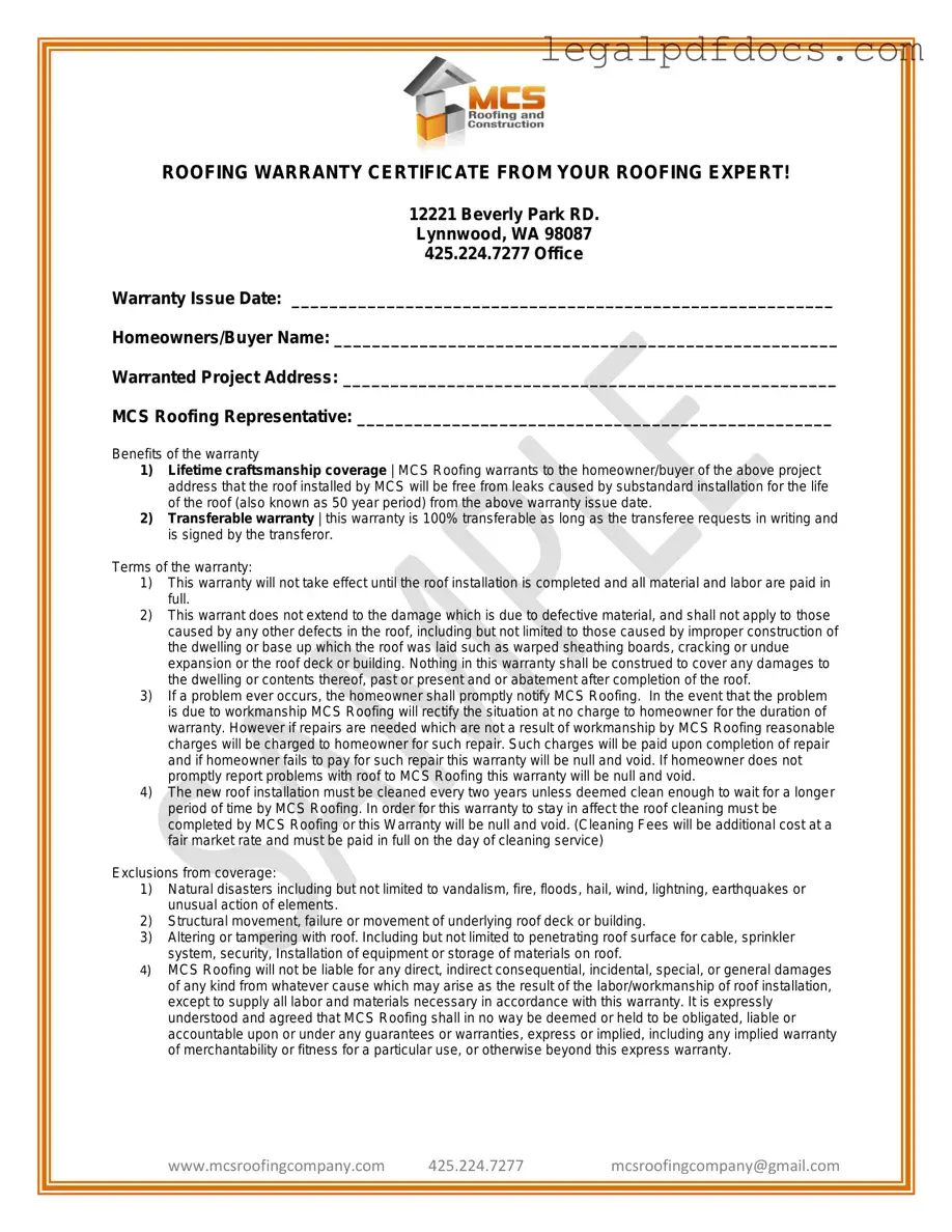 Fill Out a Valid Roofing Warranty Certificate Template