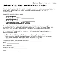 Official  Do Not Resuscitate Order Form for Arizona