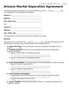 Official  Marital Separation Agreement Form for Arizona