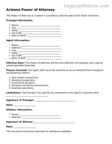 Official  Power of Attorney Form for Arizona