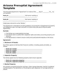 Official  Prenuptial Agreement Form for Arizona