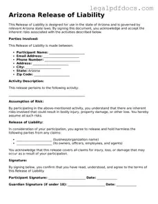 Official  Release of Liability Form for Arizona