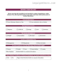 Fill Out a Valid Bdsm Checklist Template