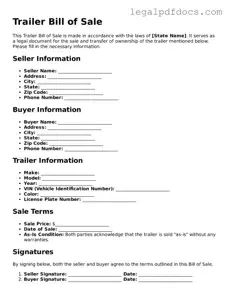 Trailer Bill of Sale Template